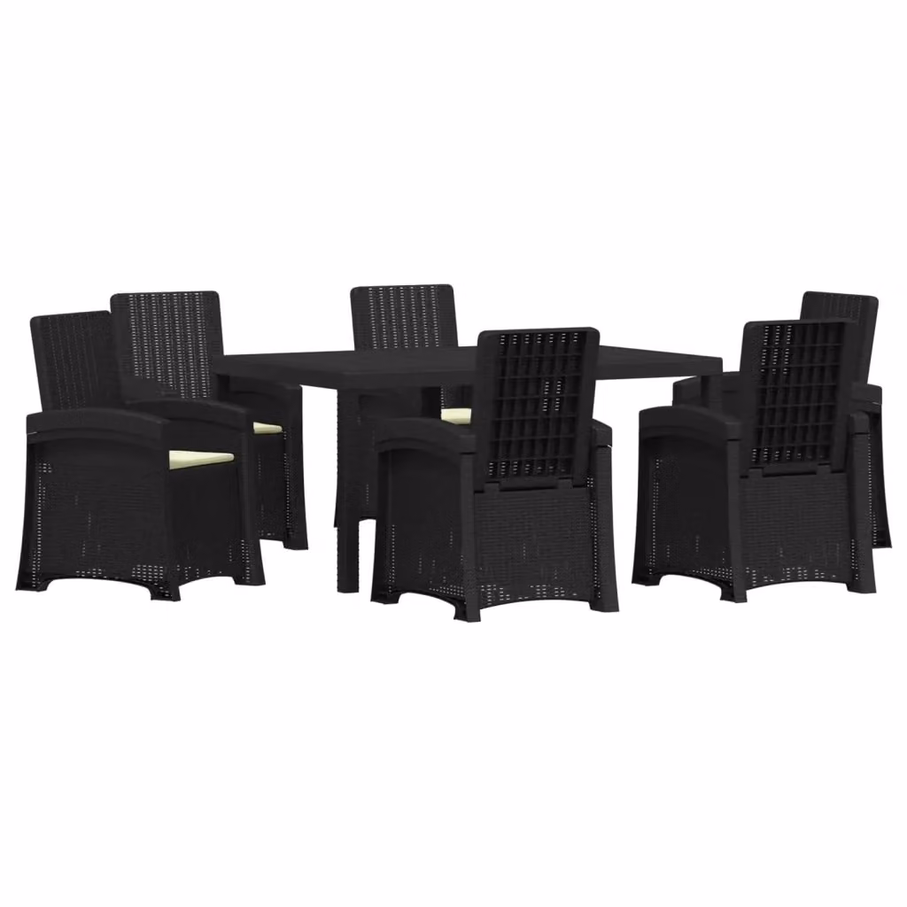 Set da pranzo da giardino moderno vidaXL in rattan antracite e beige, 7 pezzi – 2