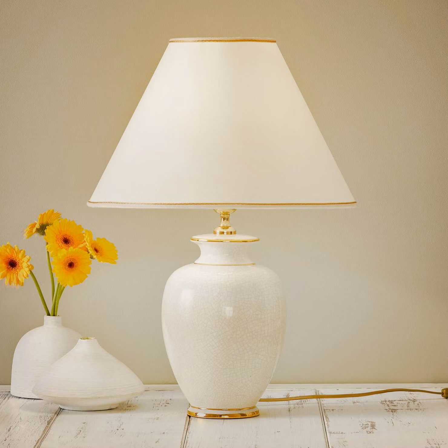 austrolux Lampada da tavolo Giardino Craclee, Bianco / Opale, Soggiorno / Sala da pranzo, Ceramica, Antico, Lampada da tavolo