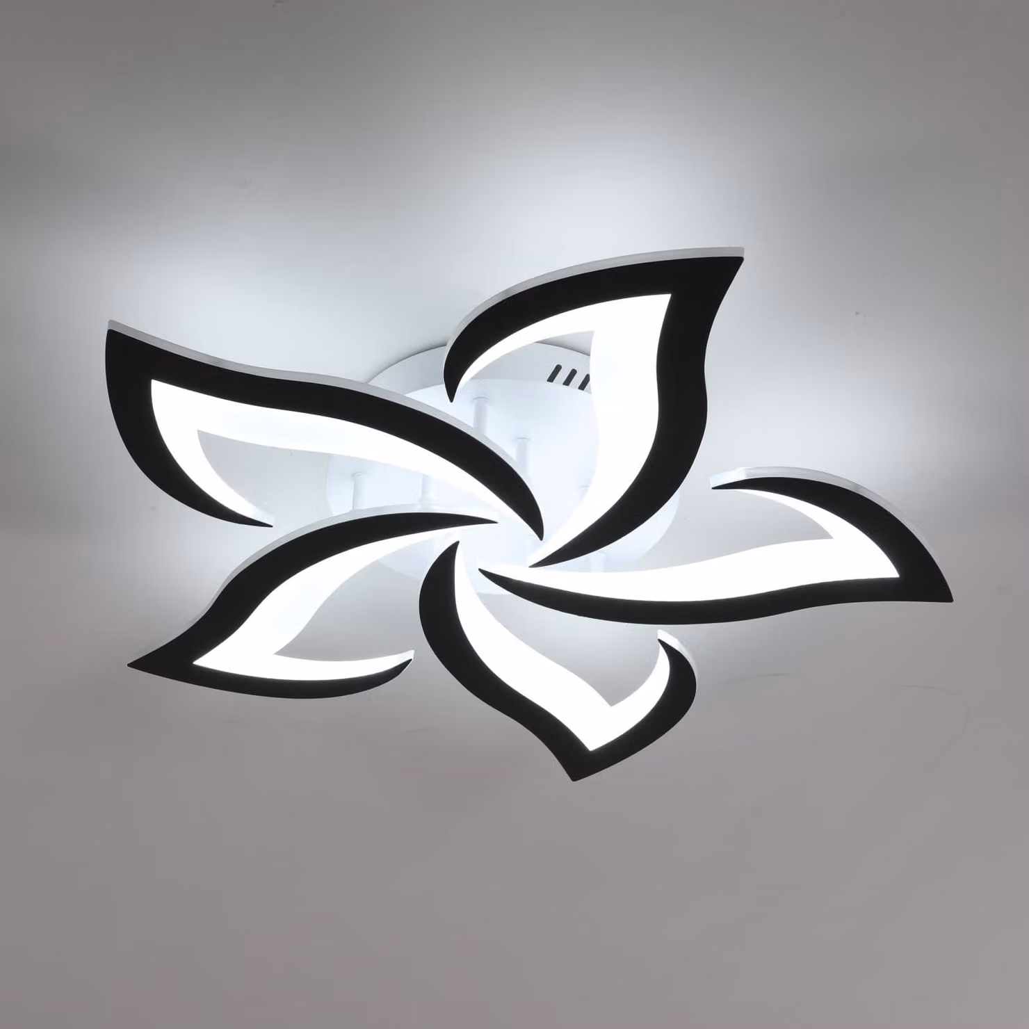 Lampada da soffitto LED moderna, 60W, design a forma di petalo, colore nero, 6500K – 5 luci – Nero e bianco, 6500K