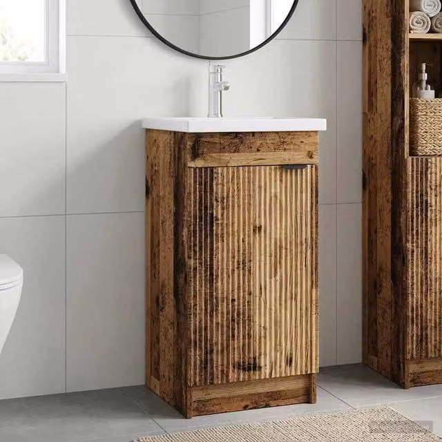 Mobile da bagno con lavabo vidaXL in legno e metallo, colore marrone e nero, L: 42 cm, P: 40 cm, H: 84,5 cm