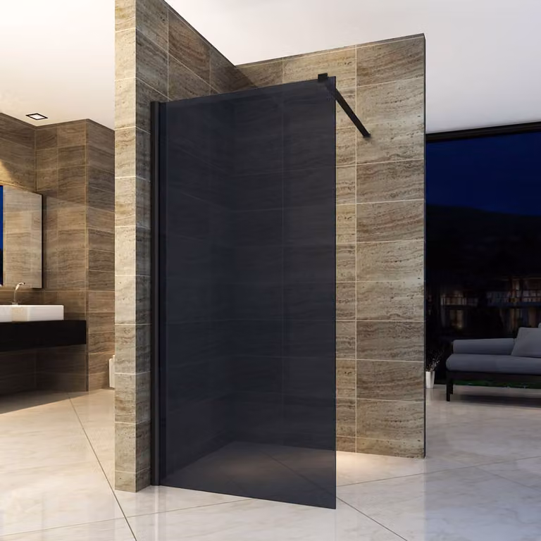 Parete doccia walk-in Aloni Eco in vetro fumé nero 120x200 8 mm