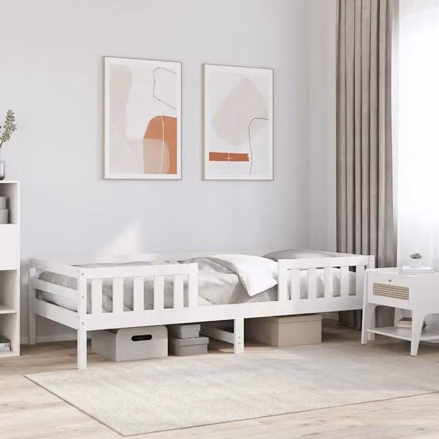 Letto moderno in legno massello di pino bianco vidaXL L/P: 90 x 200 cm