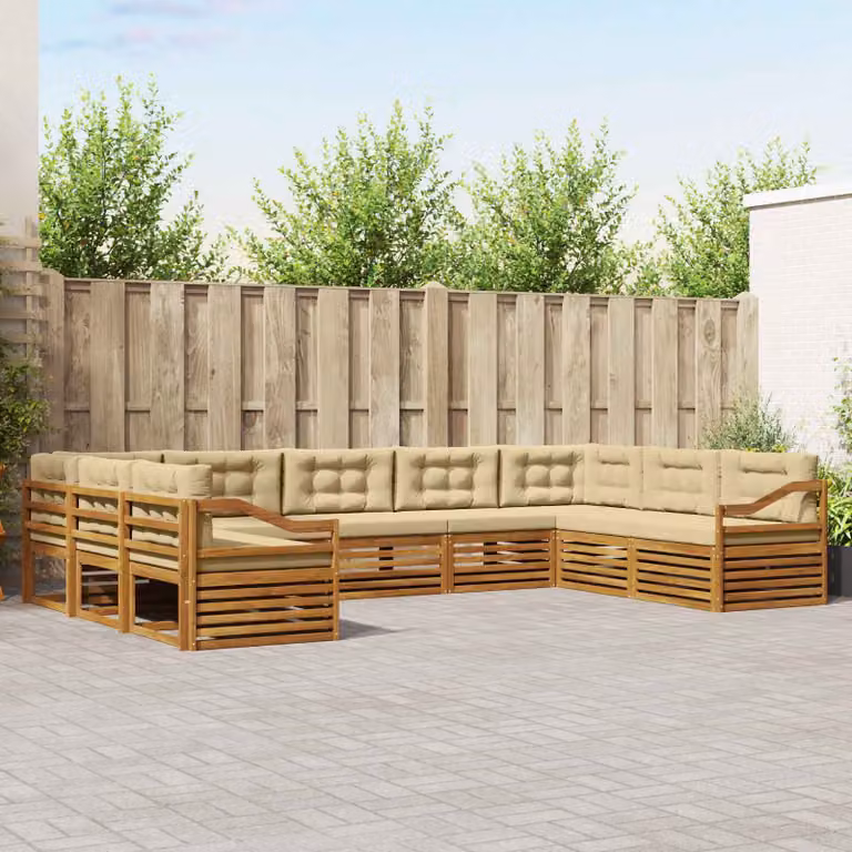 Set di divani da esterno vidaXL 9 pz in legno di acacia con cuscini beige e marrone
