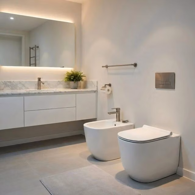 Set di sanitari filomuro WC e bidet in ceramica Ceramiche Dolomite serie ALBA con copriwater soft-close - Bianco Opaco – 1