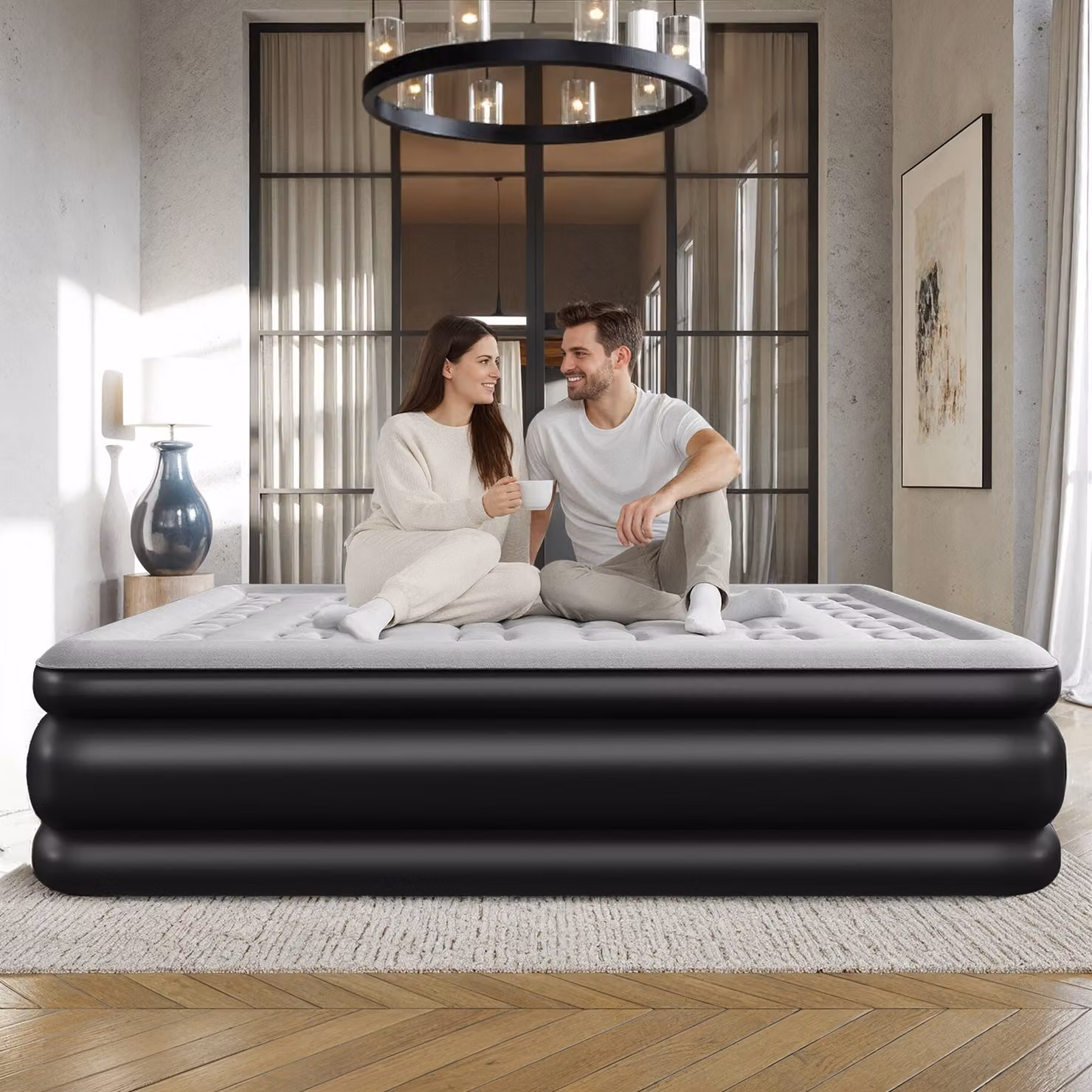 Materasso gonfiabile AirDreams tectake con pompa elettrica, bianco e nero, L/P/H: 200 x 148 x 44 cm – 2