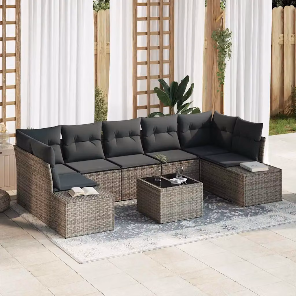 Set Divano da Giardino a L vidaXL 8 Pezzi Grigio con Cuscini e Tavolino in Polyrattan e Metallo – 1