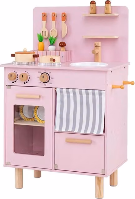 Cucina giocattolo in legno per bambini con fornello, lavello, rubinetto, lavastoviglie e accessori rosa, L: 80.5 cm, P: 30.5 cm, H: 50.5 cm