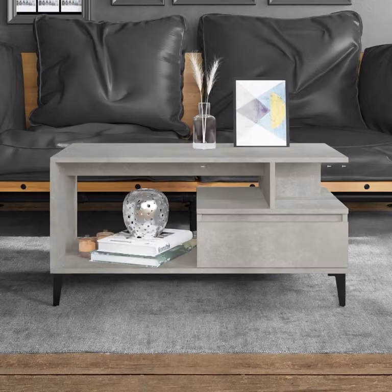The Living Store tavolino in cemento grigio 90x49x45 cm materiale a base di legno