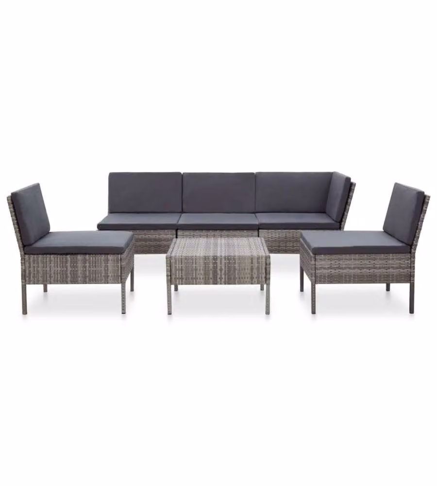 Set Divani da Giardino 6 pz con Cuscini in Polyrattan Grigio 48938