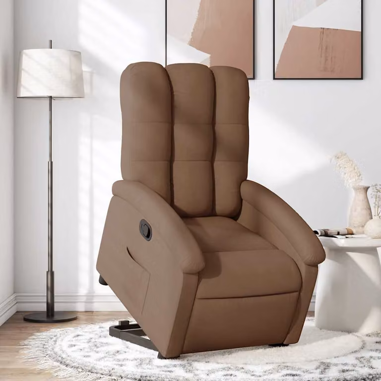 Poltrona Alzapersona Reclinabile vidaXL Marrone in Tessuto con Assistenza Elettrica per Senior