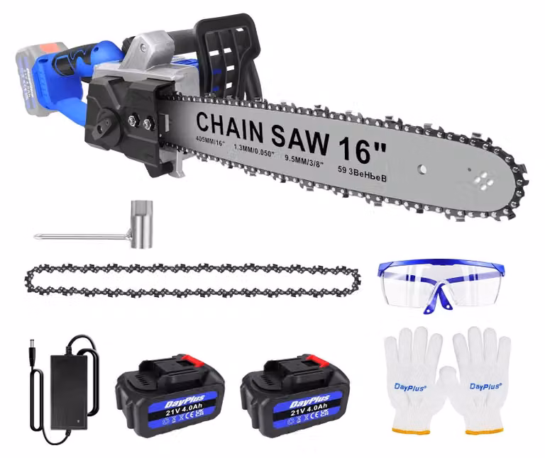 Motosega a batteria - Lama da 40,6 cm - Motore brushless da 36 V - 2 batterie agli ioni di litio da 4,0 Ah + caricabatterie - Velocità della catena: 13 m/s - 5000 W