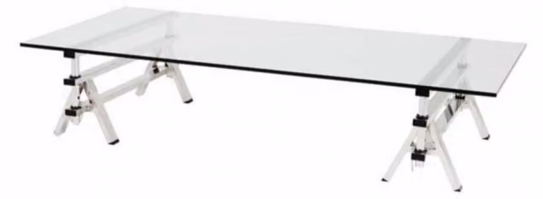 Tavolino da salotto Casa Padrino in stile Art Déco dimensioni 170 x 100 x altezza 31-42 cm, realizzato in acciaio inossidabile lucido e vetro