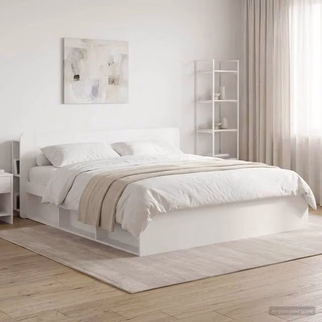 Testata del letto moderna vidaXL in legno MDF bianco lucido con ripiani integrati L 215 x H 80 x P 26,18 cm