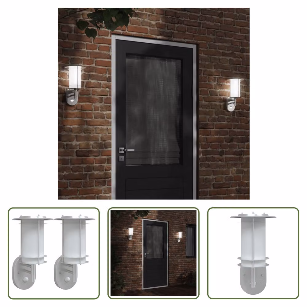 The Living Store Luci da parete per esterni con rilevatore di movimento 2 pezzi in acciaio inox argento