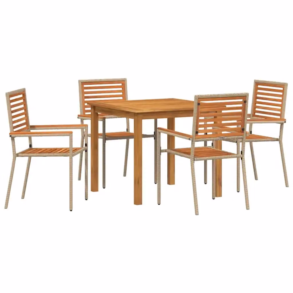 vidaXL Set da Pranzo per Giardino e Terrazzo 5 Pezzi in Legno di Acacia e Polyrattan Beige e Marrone – 2