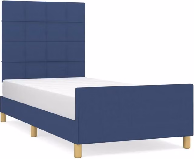Letto singolo per adulti in tessuto blu con struttura in legno di larice L/P/H: 100 x 200 x 128 cm