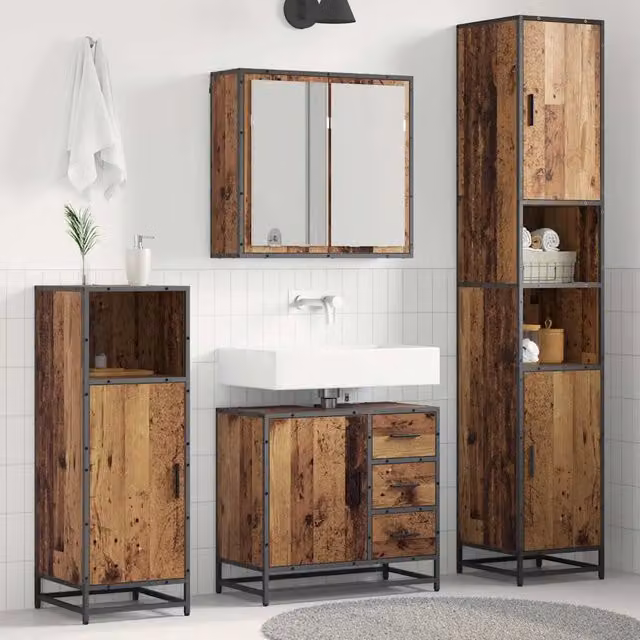 Set di mobili per il bagno 3 pz Legno vecchio 3402533