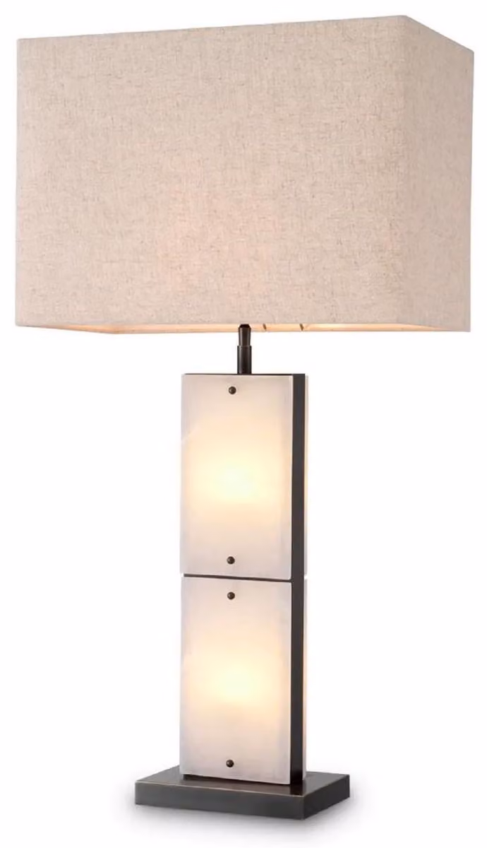 Casa Padrino lampada da tavolo alabastro / bronzo / beige 50 x 29 x h. 95 cm - Lampada da tavolo con paralume rettangolare - Lampade da tavolo - Lampade da scrivania