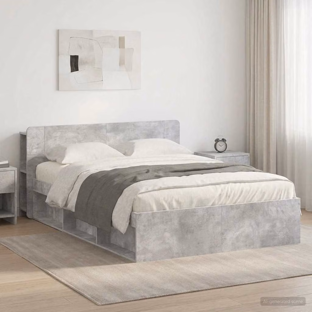 vidaXL Letto moderno con cassetti in legno ingegnerizzato Grigio, L/P/H: 140 x 190 x 154 cm