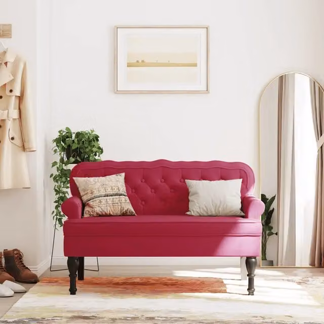 Panca con Schienale vidaXL in Velluto Rosso L: 119,5 cm, P: 64,5 cm, H: 75 cm – 1