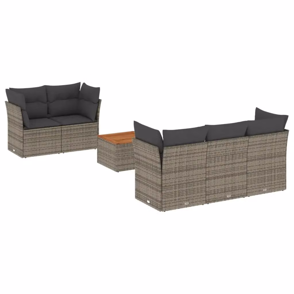 vidaXL Set Divano da Giardino a L in Polyrattan Grigio con Cuscini e Tavolino da Caffè – 2