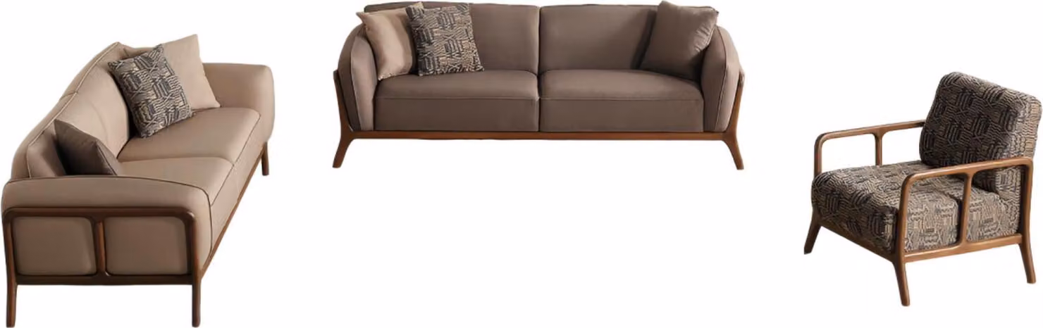 Braun-Beige Wohnzimmer Sofagarnitur Wohnzimmer Designer Möbel 2x Couchen
