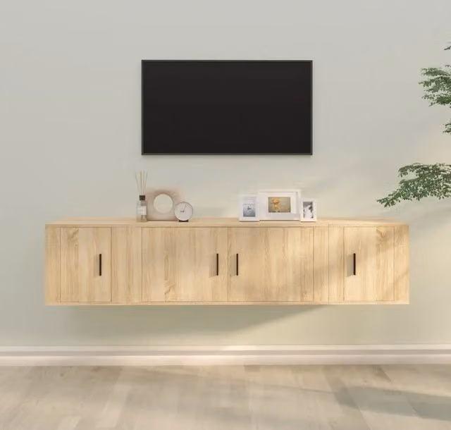 Set di mobili porta TV 3 pezzi in legno multistrato color rovere sonoma per soggiorno con design classico e finitura opaca
