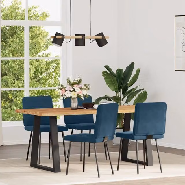 Set di 4 sedie da pranzo vidaXL in velluto blu con struttura in metallo e legno per soggiorno e cucina