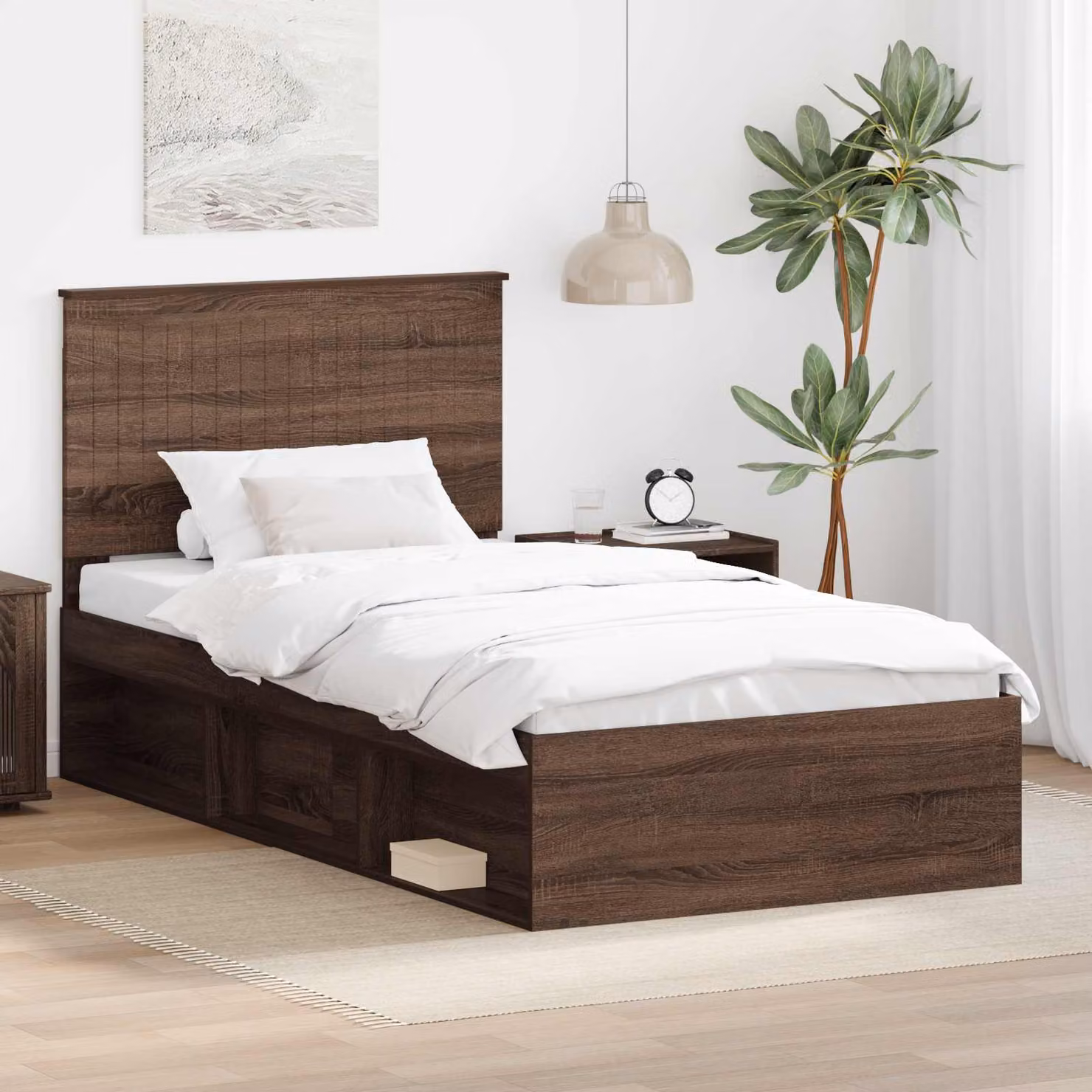Struttura del letto vidaXL in pino massello e legno, colore rovere marrone, L 200 cm x L 100 cm