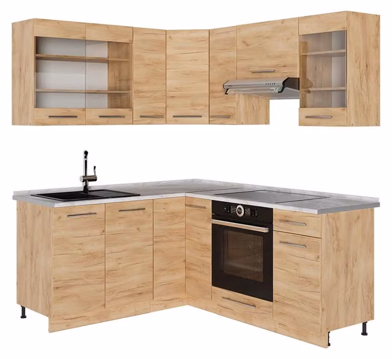 Cucina angolare completa Vicco Fame-Line Rovere dorato/Rovere dorato 190 x 160 cm, PL Marmo, Model 56808