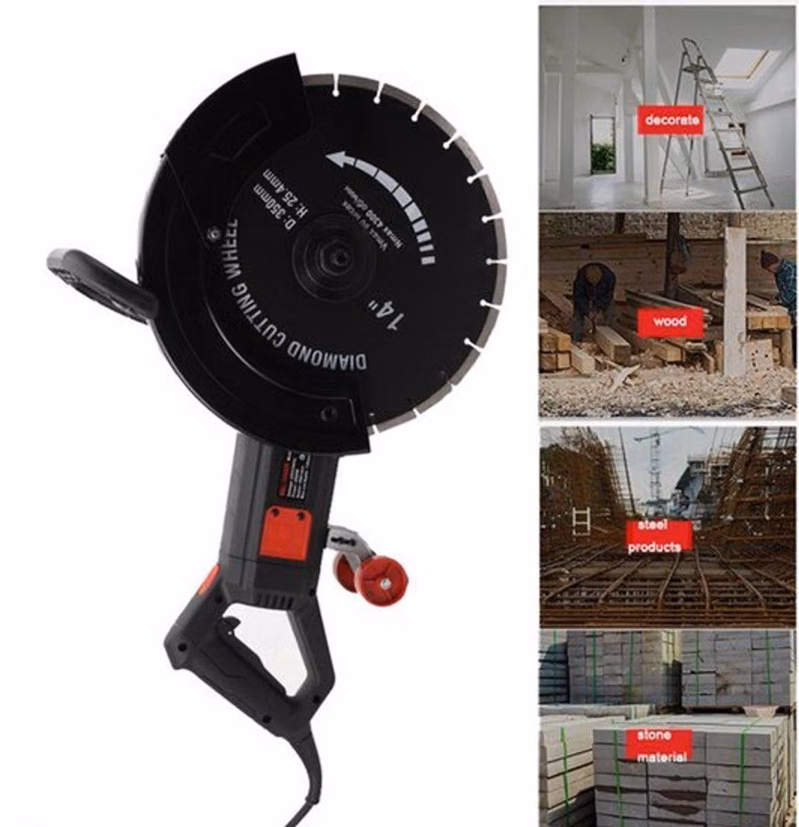 Troncatrice - 3200 W - Larghezza di taglio 72 mm - Profondità di taglio 45 mm - Adatta per ristrutturazioni