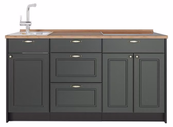 Cucine componibili piccole Vicco Fame-Line Verde-oro rustico 150 cm, PL Rovere, Model 65310
