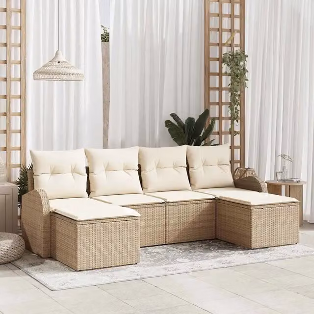 Set di divani da esterno vidaXL in rattan con cuscini beige e bianco per giardino e terrazza – 1