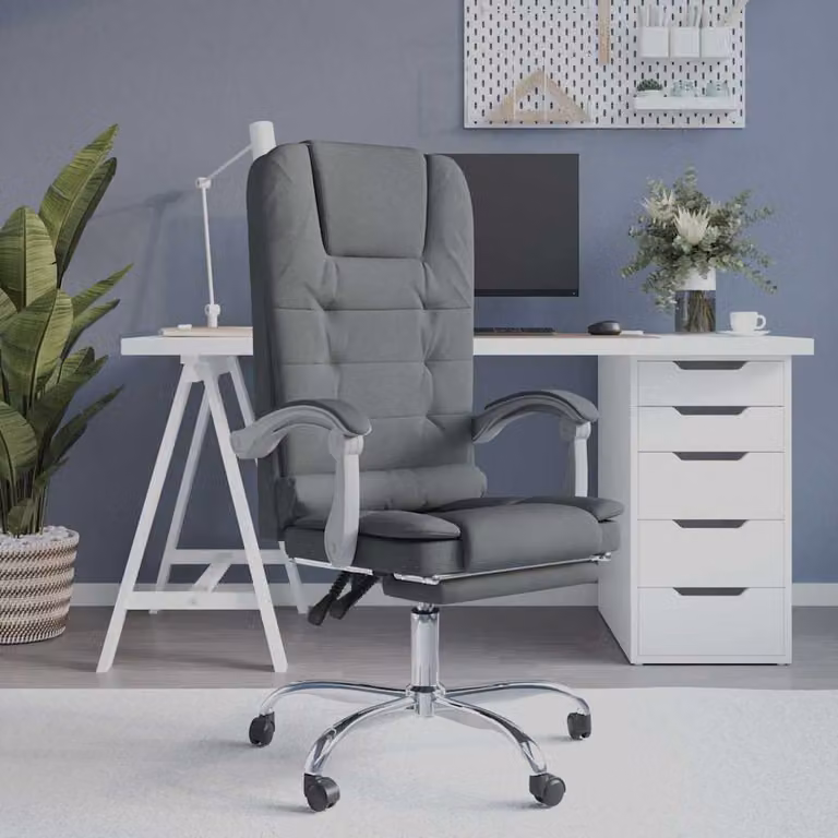 Sedia da ufficio executive vidaXL reclinabile con massaggio, colore grigio, in tessuto con struttura in metallo e legno, H 122 x L 63 x P 56 cm