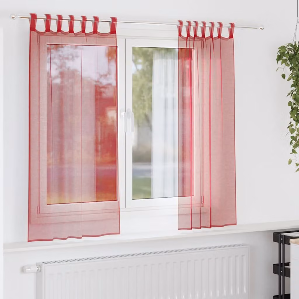Set di 2 tende semitrasparenti in voile vidaXL, colore rosso, L 140 cm x H 140 cm