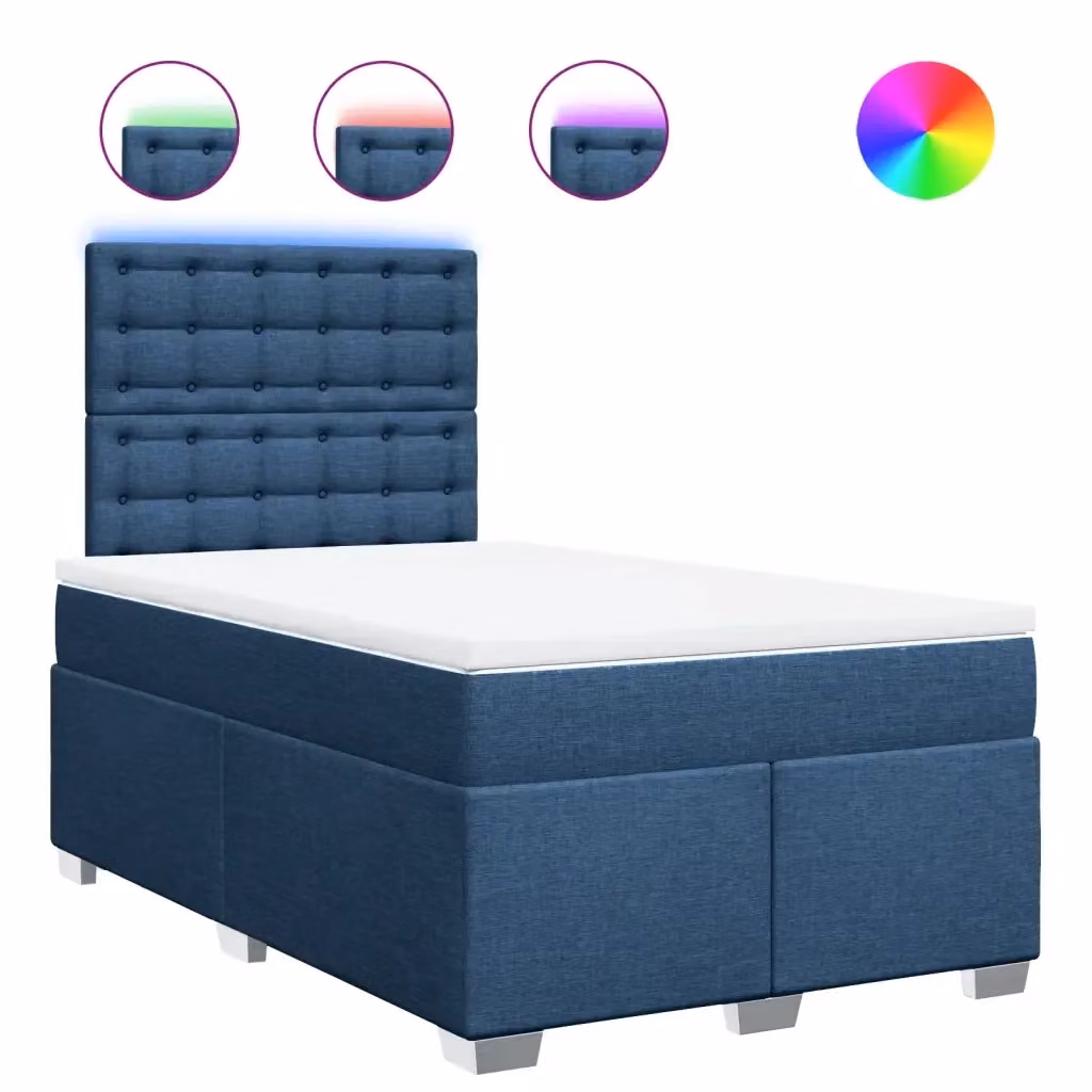 Letto Ibrido vidaXL con Materasso Blu e Bianco in Tessuto, L/P: 120 x 200 cm – 2