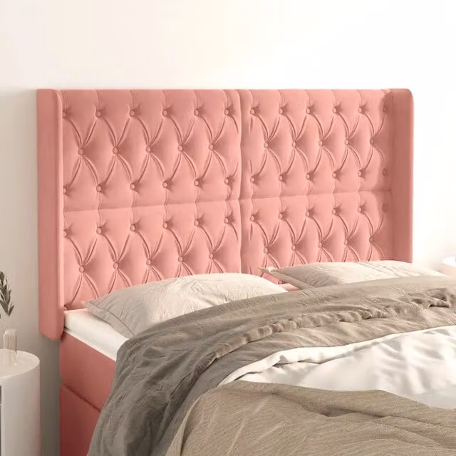 Testiera ad orecchio vidaXL in velluto rosa, L: 147 cm, P: 16 cm, H: 118-128 cm – 1