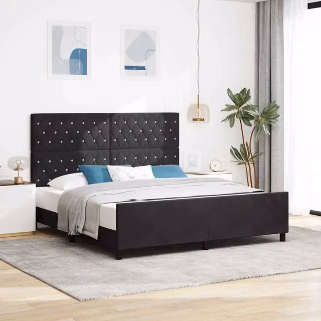 Letto a molle con testiera vidaXL in velluto nero L/P/H: 180 x 200 x 207 cm – 1