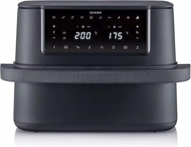 Severin FR 2490 Friggitrice ad aria da 9 L con Doppia Zona Sync Cook, 2600 W, 11 Programmi e Display Touch, colore Nero