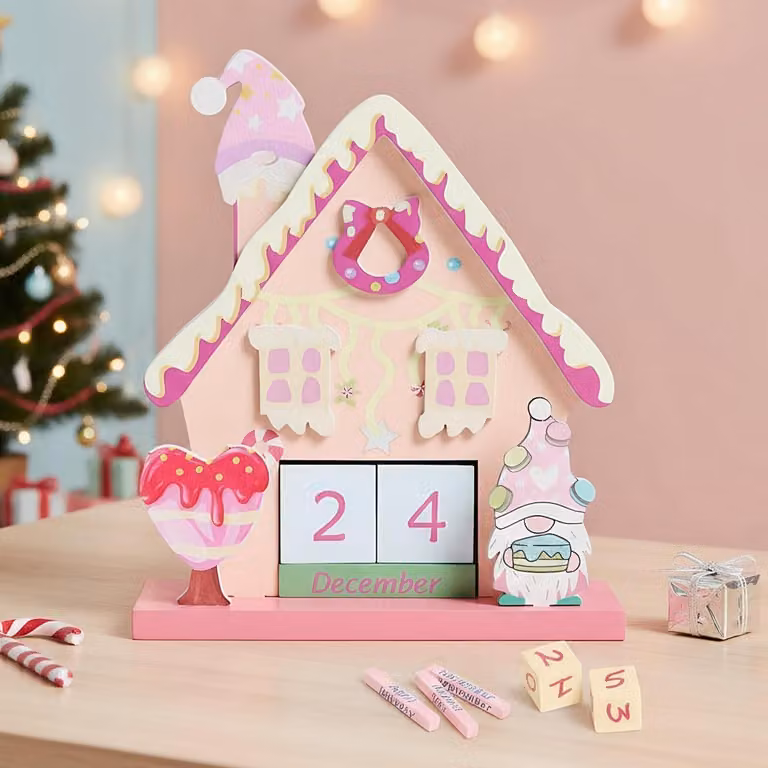 Calendario dell'Avvento, decorazione natalizia, casa, legno, riutilizzabile, decorazione da tavolo, dimensioni 15x6,5x18 cm