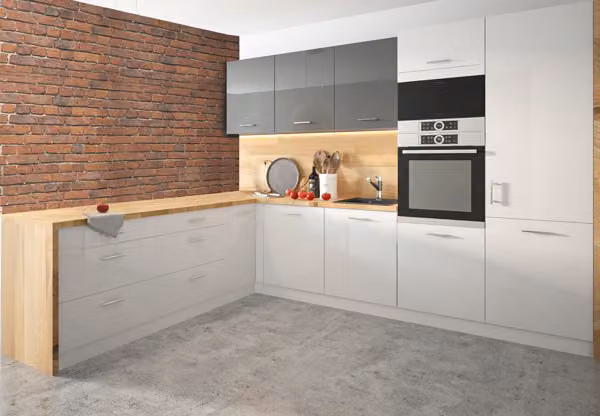 Mobile da cucina 160x273cm a L 10 pezzi bianco/bianco-grafite acrilico lucido Cucina componibile Mobile da cucina cucina