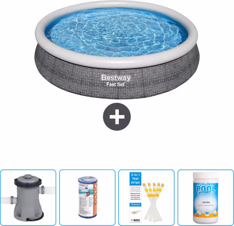 Bestway piscina gonfiabile rotonda ad ambientazione rapida - stampa rattan - 366 x 76 cm - compresa pompa - filtro - strisce reattive - cloro