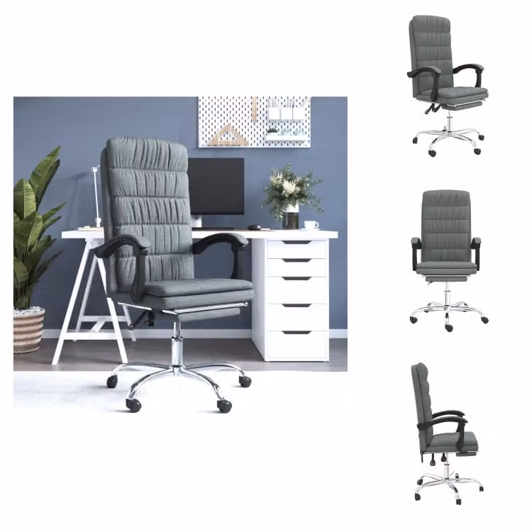 vidaXL Sedia da ufficio con funzione reclinabile in tessuto grigio scuro - Sedie da ufficio