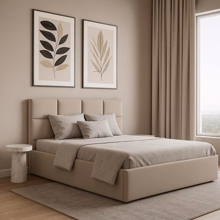 GUTTO Letto imbottito 160x200 Rete a doghe in metallo Velluto beige con contenitore