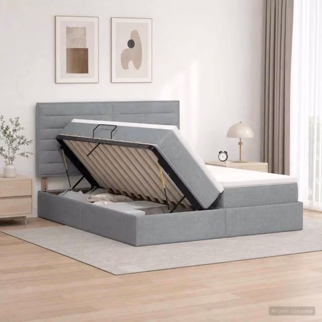 Letto con contenitore moderno vidaXL in tessuto grigio L: 200 cm, P: 200 cm, H: 140 cm