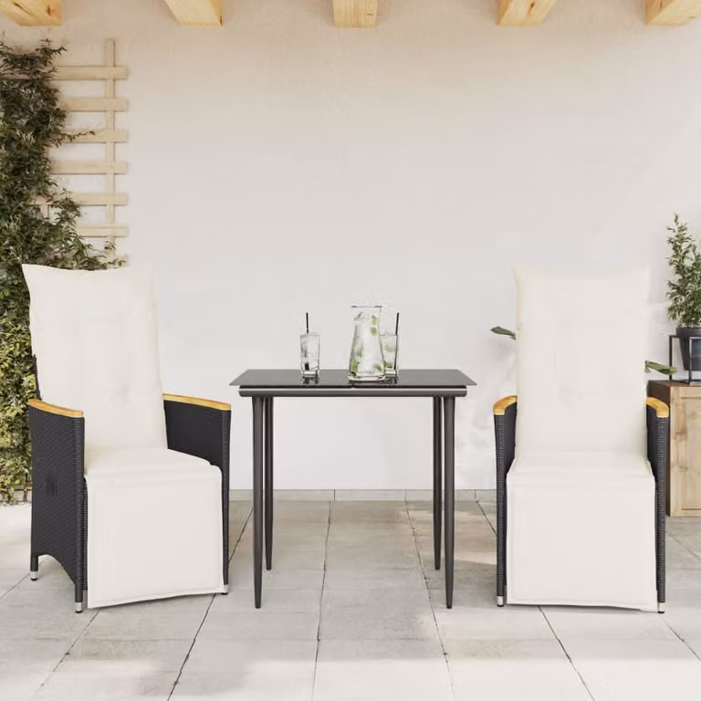 vidaXL Sedie Reclinabili da Giardino 2 pz con Cuscini Nero Polyrattan