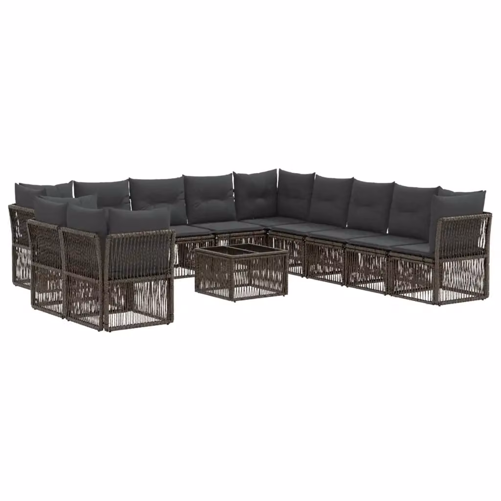 Set Divano da Giardino a L con Tavolino vidaXL, Grigio, 12 Pezzi con Cuscini e Struttura in Metallo e Polyrattan – 2