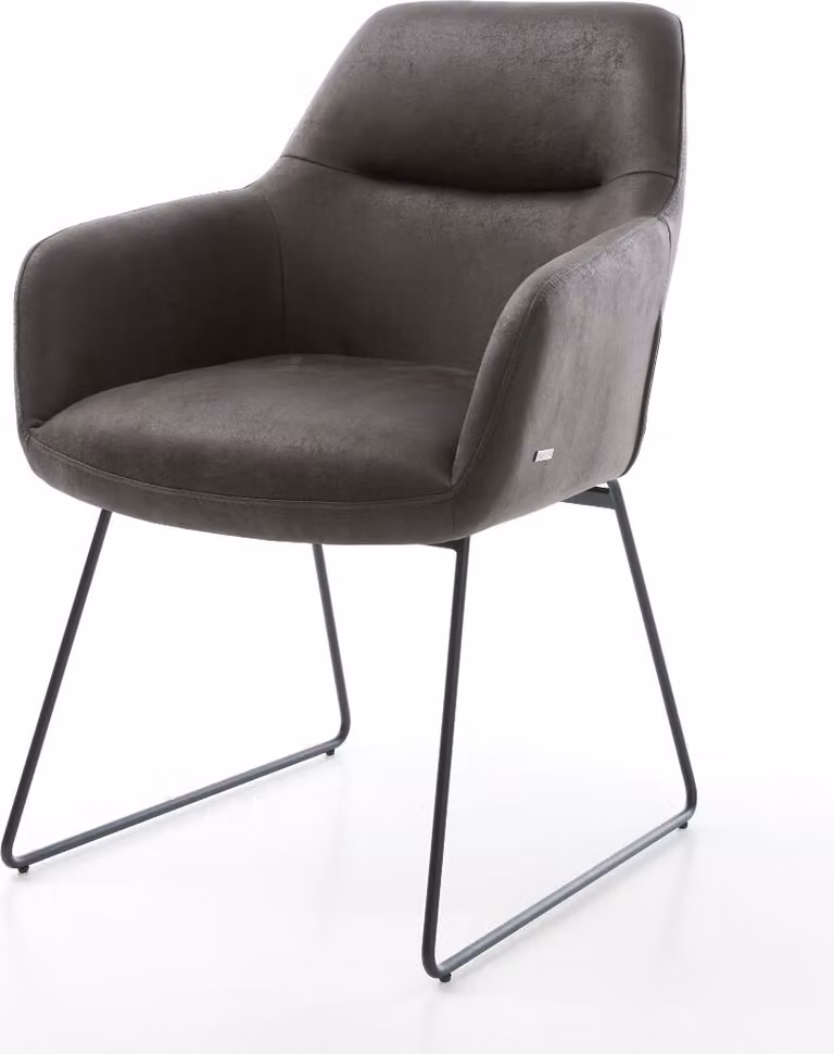 DELIFE Sedia da pranzo Pejo-Flex in microfibra antracite stile vintage, con base a slitta nera e molle insacchettate