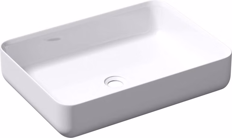 doporro Lavabo da Appoggio Rettangolare 55x40x13 cm in Marmo Resina Bianco, Lavandino Bagno senza Foro Rubinetto Colossum812