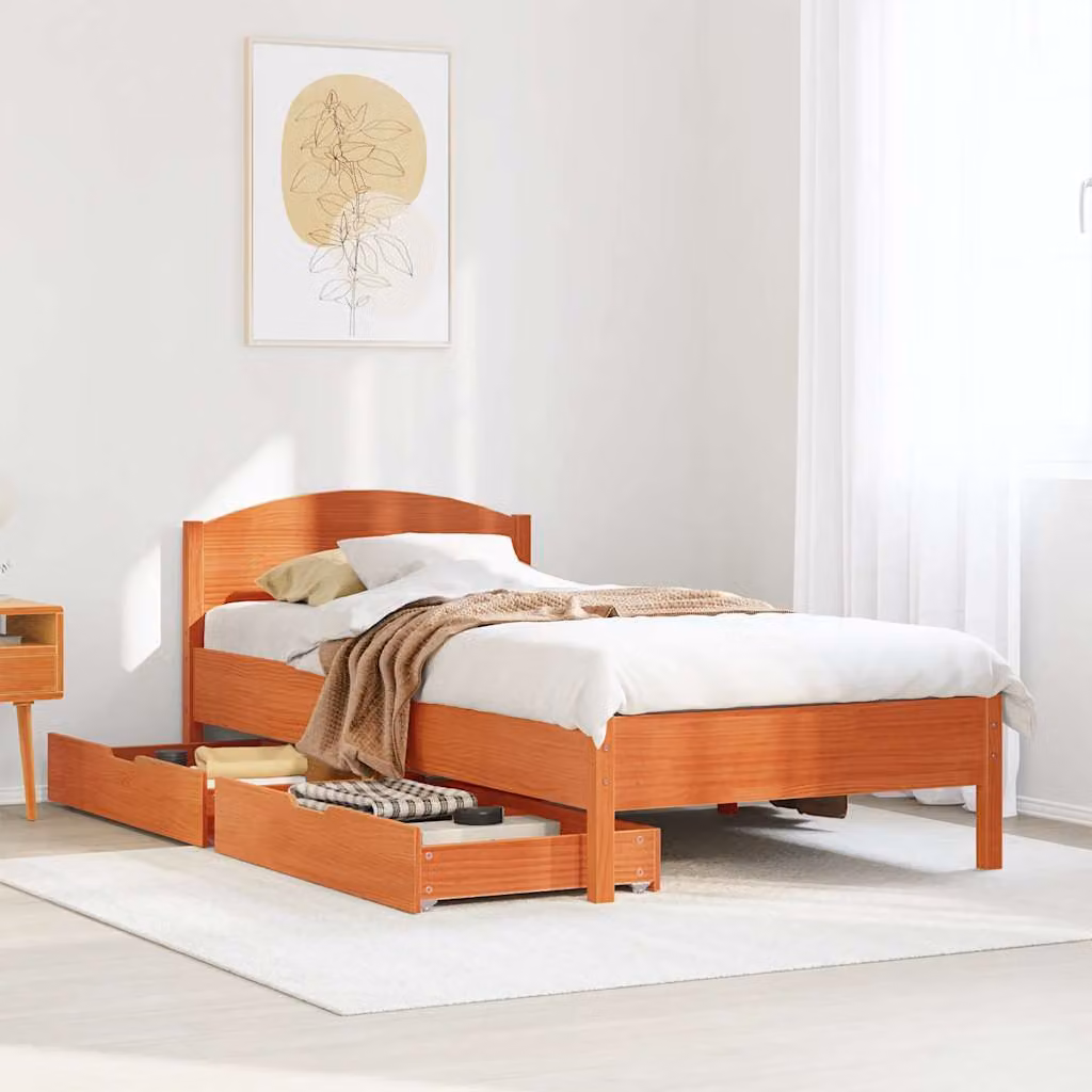 Letto senza Materasso vidaXL in Legno di Pino Marrone Cera L/P/H: 100 x 200 x 105.5 cm